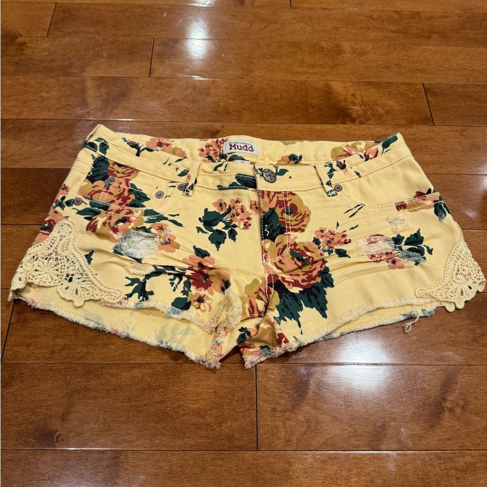 Mudd Yellow Floral Jean Shorts